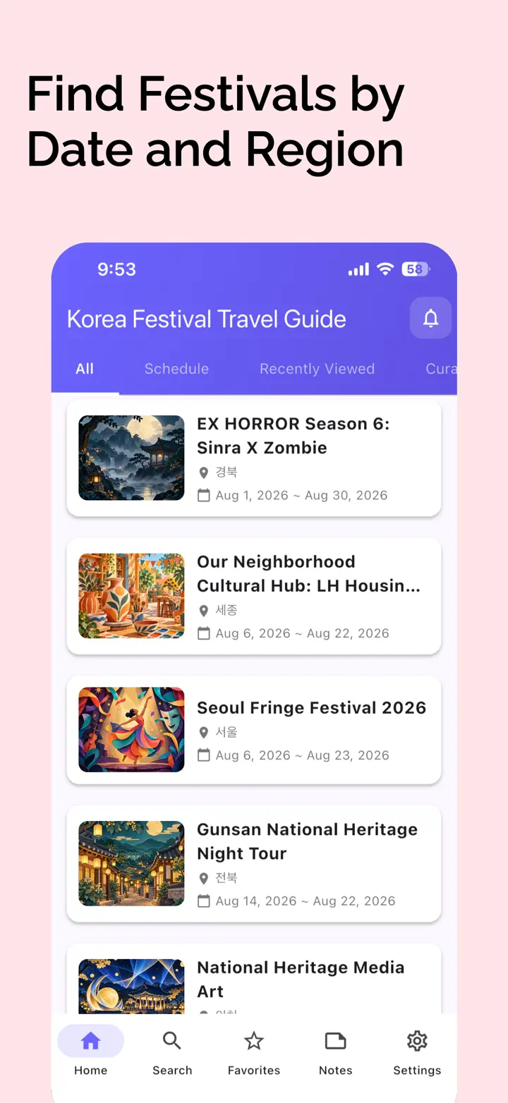 Find Festivals by Date and Region